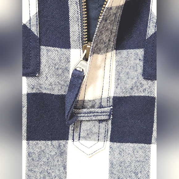 J Crew Blue Buffalo Plaid Wood Blend 3/4 Zip-Up Popover Shirt Jacket XS - Picture 7 of 9